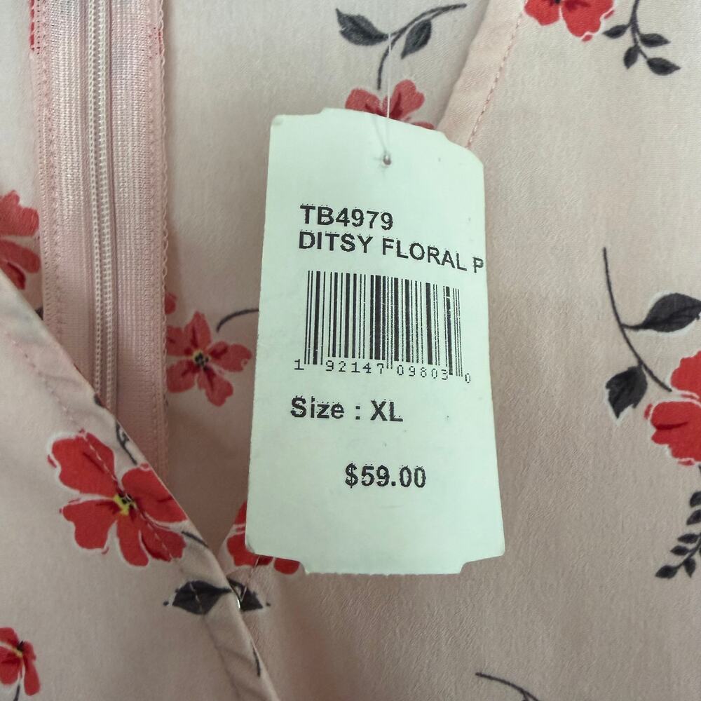 NWT JOA Floral Scrunch Hem Midi Dress Short Sleeve Zipper Back Size XL - Picture 6 of 11